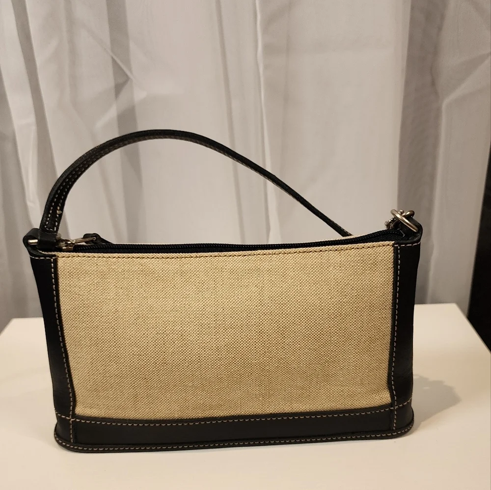 Vintage Coach Linen With Navy Leather Pochette #6115